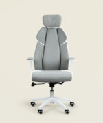 Καρέκλα γραφείου διευθυντική Torck από ύφασμα microfiber & τεχνητό δέρμα σε γκρι και λευκό χρώμα - Image 2