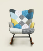 Κουνιστή πολυθρόνα Lesli Patchwork με καρυδί πόδια - Image 2