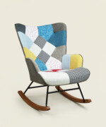 Κουνιστή πολυθρόνα Lesli Patchwork με καρυδί πόδια