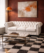 Καναπές Camden Chesterfield τριθέσιος δερμάτινος σε λευκό χρώμα - Image 2